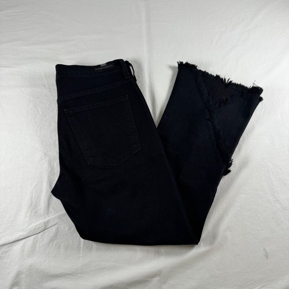 Citizens of Humanity Women's Size 29 Black Drew Fray High Rise Crop Flare Jeans